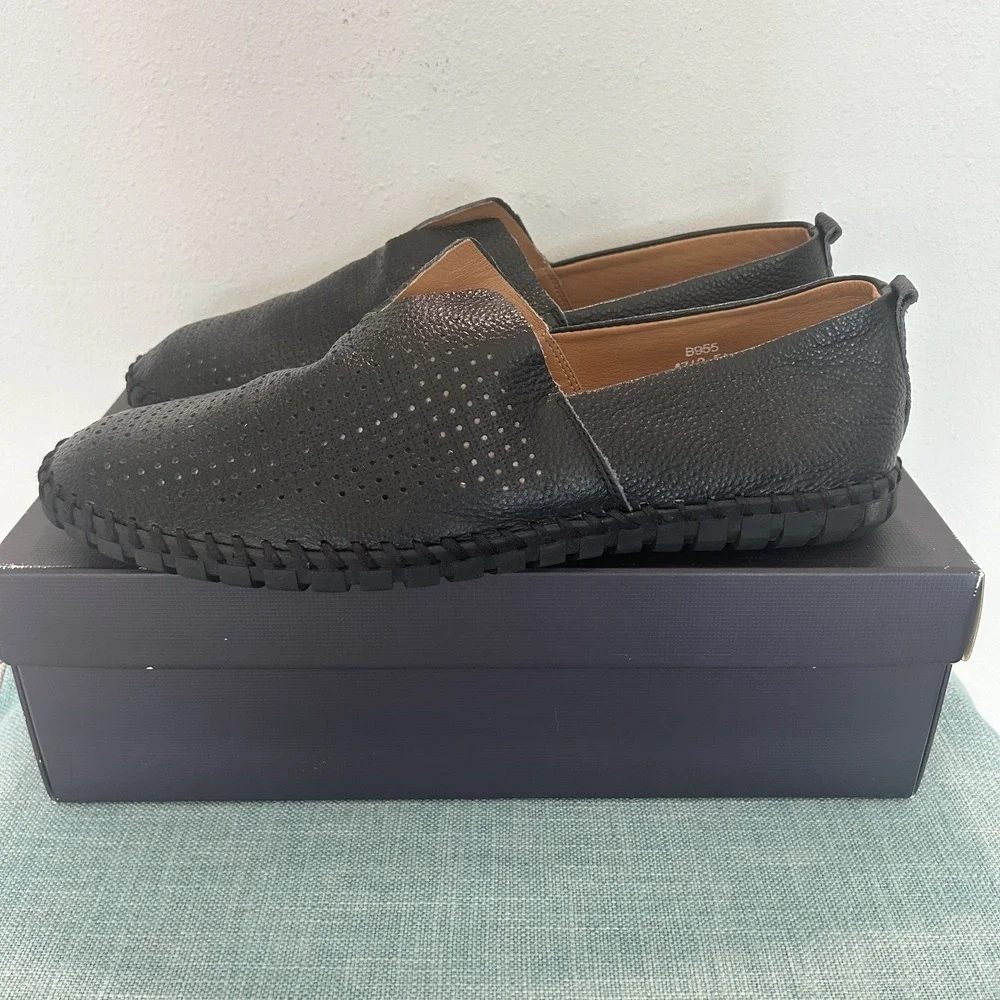BACCO BUCCI Mens Shoes Black 10.5 Italian Leather Bone Slip On‎ Loafers Casual
